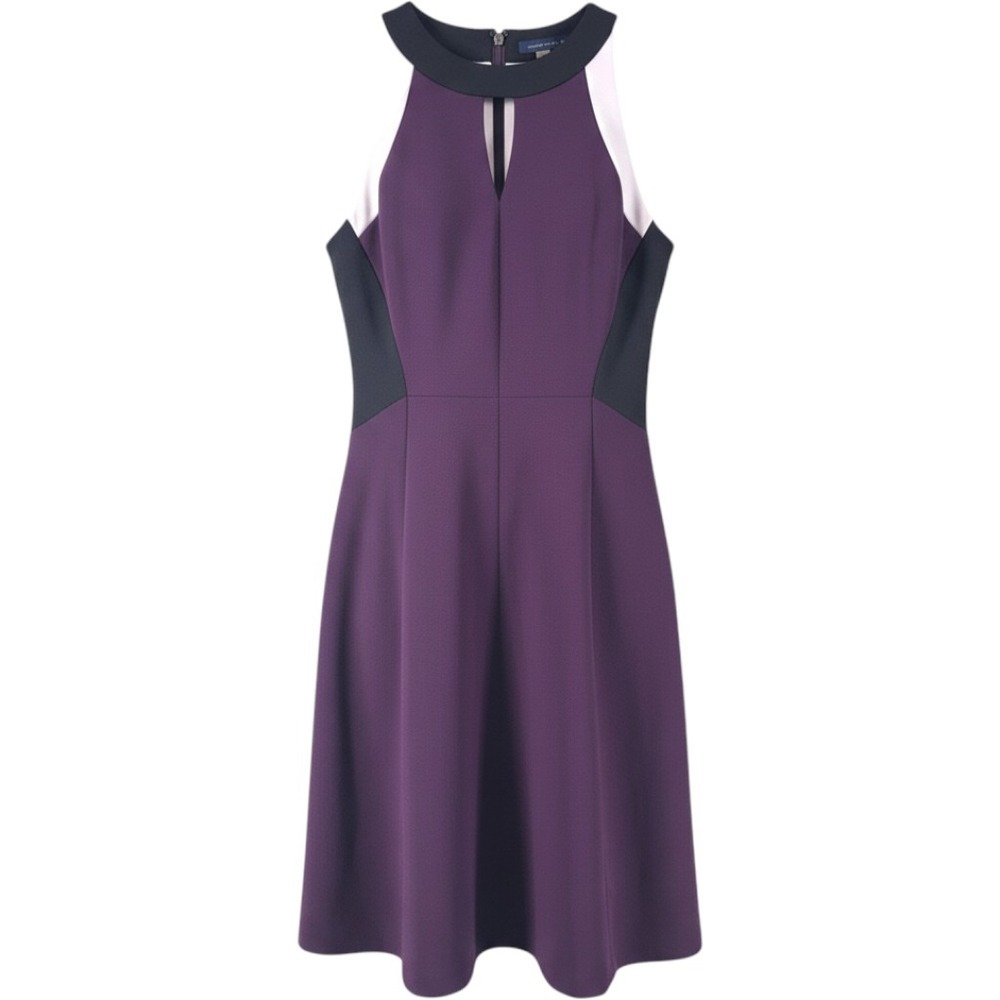 Tommy Hilfiger Colorblock Halter Sheath Dress Plum Purple Black Cream Size 4